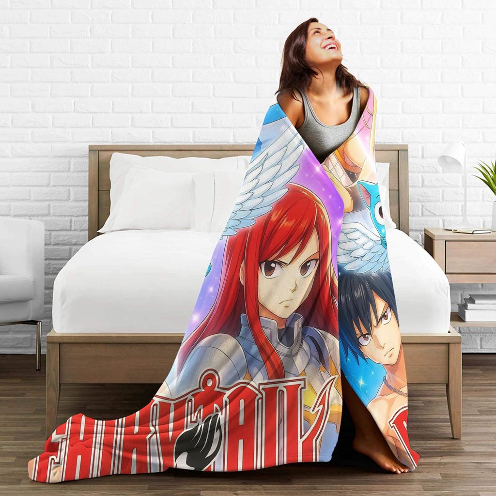 Fairy Tail Flanelldecken Superweiche Bettdecken für Wohnzimmer Reise Lustige Tagesdecke Sofabettbezug