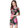 Summer Women Fashion Elegant Short Sleeve Flower Print Mini Short Office Business Pencil Dresses
