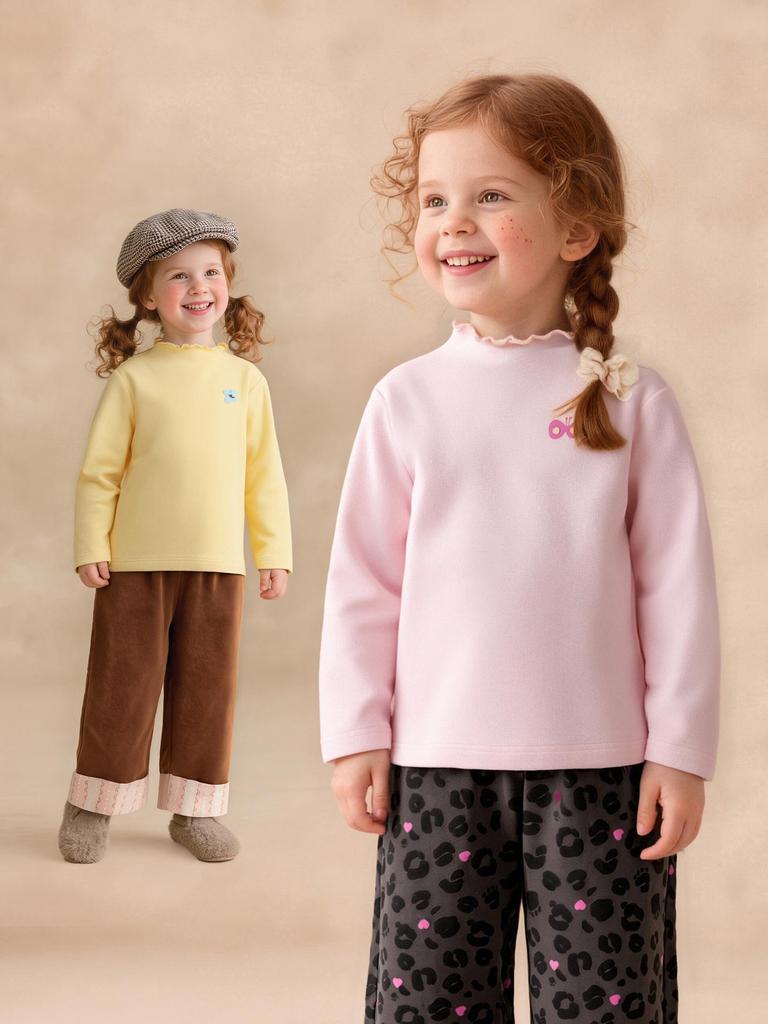 Tongbei 2025 Winter Girls' Cute Lace Collar T-shirt - Korean Style