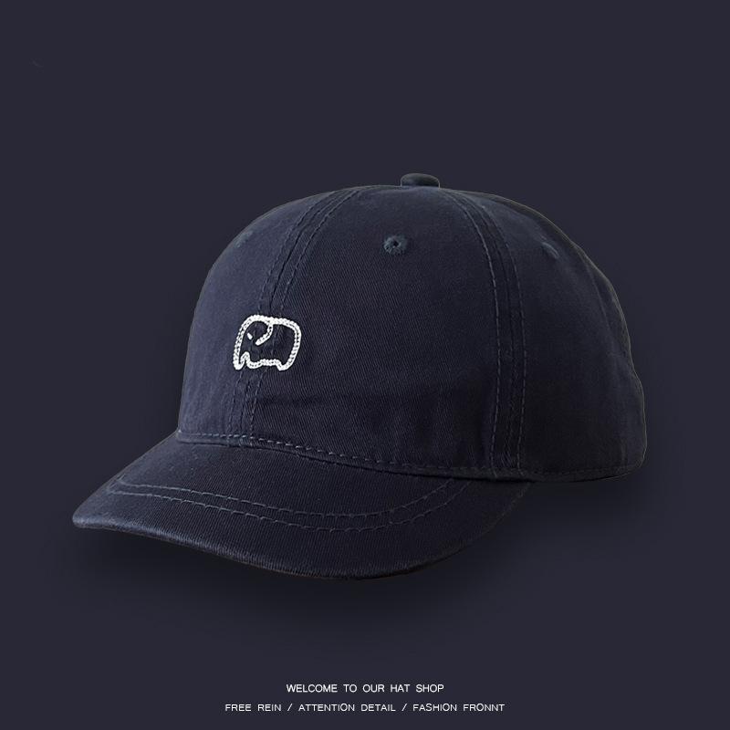 Retro Short Brim Cap Female Couple Versatile Soft Top Thin Baby Elephant Embroidered Short Edge Baseball Cap Men