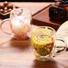 Double Wall Glass Coffee Mug Heat Insulation Tumbler Unique Flower Pattern Cup Insulated Heat Resistant Tea Latte Mugs with Handle