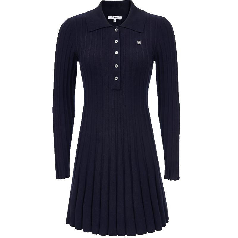 ONLY Women's Relaxed Fit Polo Collar Long Sleeve Knit Mini Dress