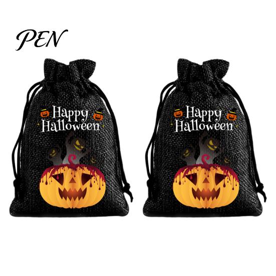 Reusable Gift Packaging 2Pcs Halloween Pumpkin Drawstring Bags for Candy Treats, Retro Burlap Small Storage Candies Trick or Treat Bags, Portable