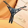 Temptation Rhinestone Beaded Thong - Women's See-Through Embroidered Open Crotch Sexy Panties 2270