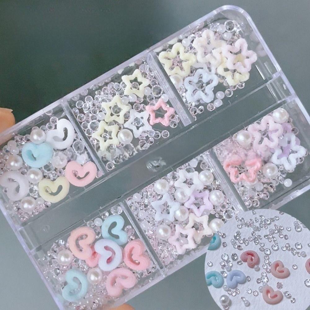6 Grids Nail Art Decorations Bow Flower Nail Charms Cute Bow Flower Nail Charms DIY Maicure