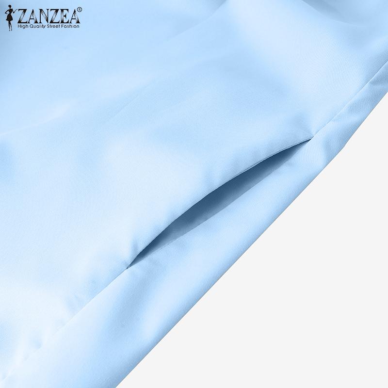 ZANZEA Women Casual Stand Collar Summer Loose Sleeveless Tank Dress