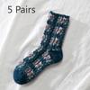 5 Pairs of Ladies Autumn and Winter New Style All Match National Wind Tube Socks