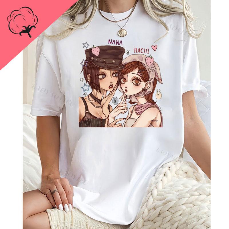 Japanese Anime Shirt NANA HACHI T Shirt Graphic Tees Short Sleeve Casual Kawayi Harajuku Y2k Clothes Unisex Women Cartoon Tops