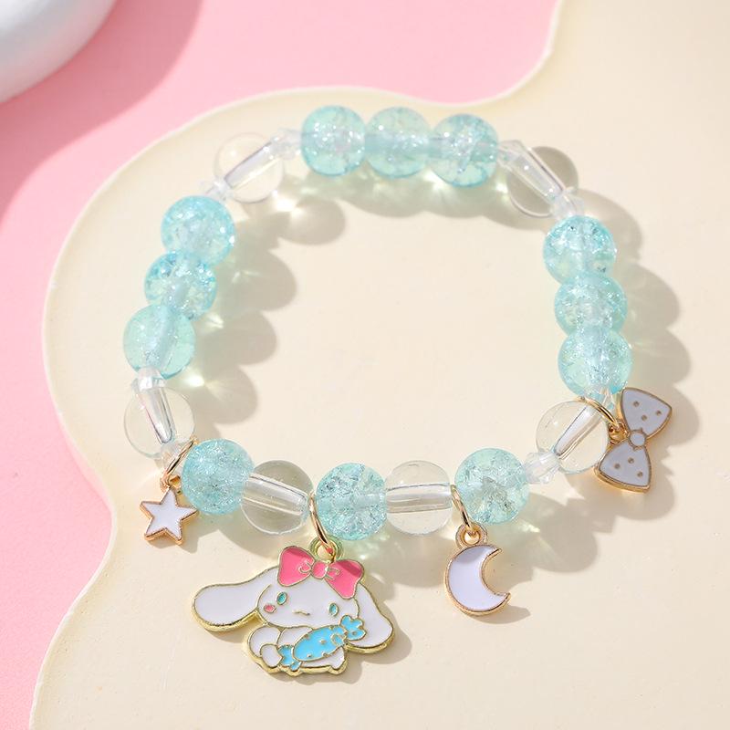 Sanrio Cinnamoroll Crystal Beaded Bracelet - Handmade Cartoon Gift for Female Students, Friends, and Couples.