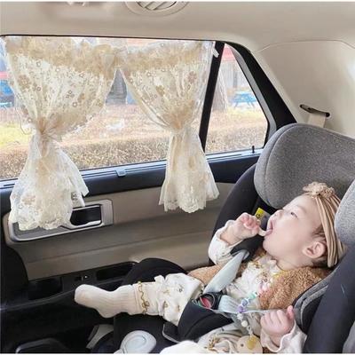 Korean Embroidered Zouju Lace Car Curtain - Double-Layered Window Sunshade Suitable for Vehicles, Shield &, Traditional Korean for Car,, Taxis, Buses