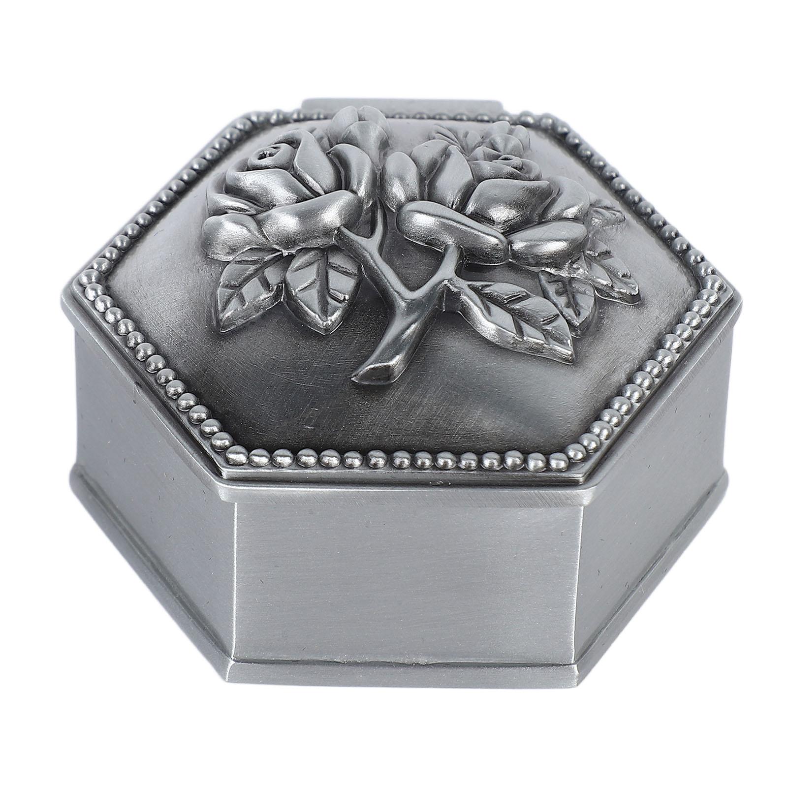 Health & Beauty Product Women's Black Metal Jewelry Box Innovative European Style Vintage Exquisite Rose 3D Embossment Mini Trinket Storage Box Hex