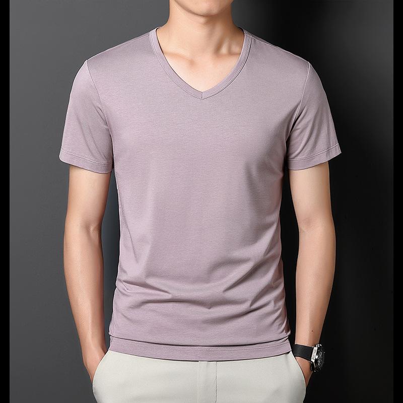 Men's Casual and Fashionable V-neck Solid Color Short Sleeved T-shirt Breathable and Comfortable Summer Versatile Top