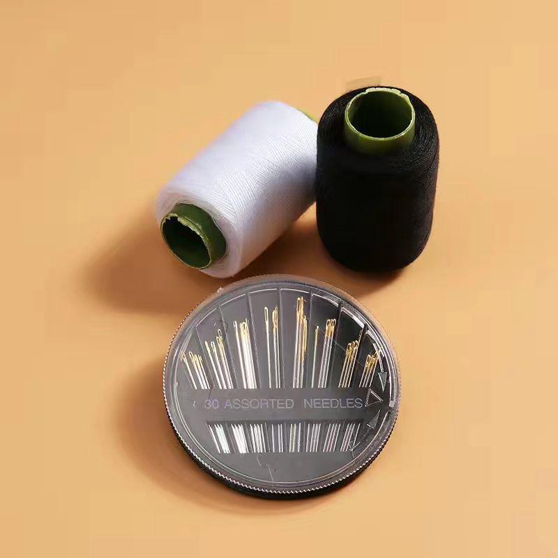Mending Handmade Needle and Thread Set: White & Black Sewing Threads for Clothes