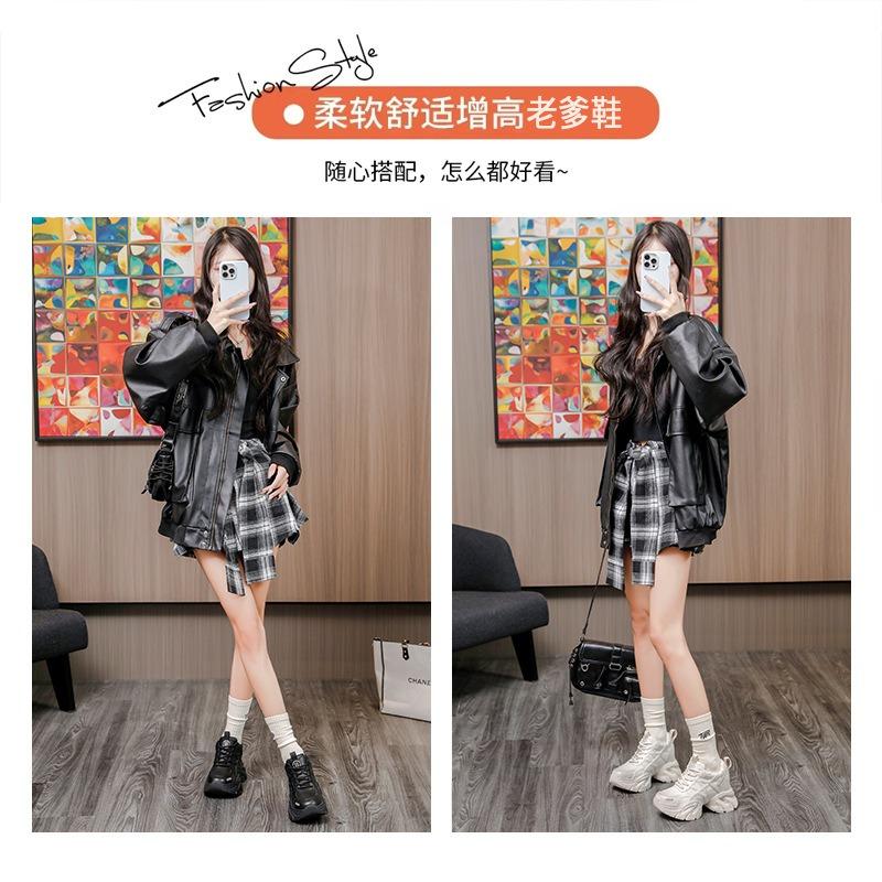Thick-soled heightening dad shoes women's spring and summer new leather casual sports shoes versatile and showing feet, small single shoes trend