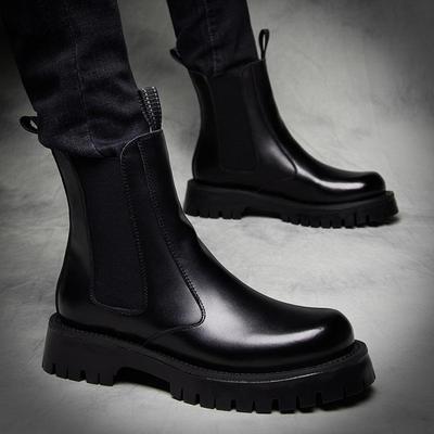 Botas Chelsea Negras para Hombre Estilo Británico: Cuero Suave, Caña Alta, Suela Gruesa, Ropa de Trabajo para Motociclistas