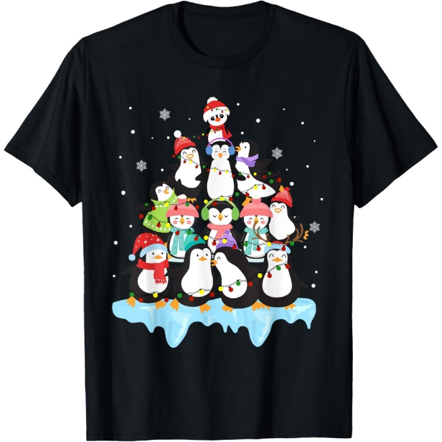 Cute Penguin Christmas Tree Penguin Lover Xmas T-Shirt(1) S