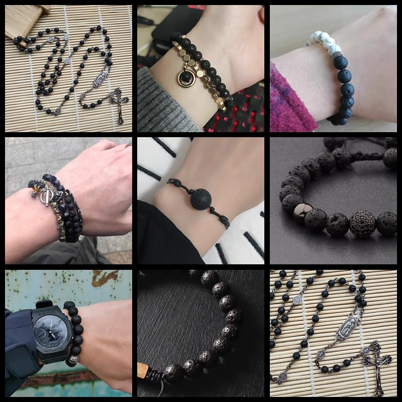 Natural Black Volcanic Lava Beads Lava Stone Beads Round Volcanic-Stone bead For Jewelry 4/6/8/10/12 mm DIY Bracelet necklace 4mm(approx 92pcs)