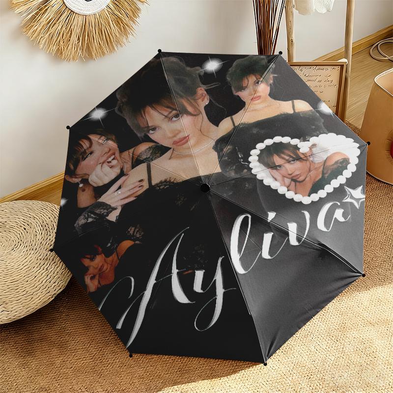 1pc Ayliva Exquisite Poster Art Umbrella Portable Folding Umbrella Iron Frame Hole Bone Structure Outdoor Home Umbrella