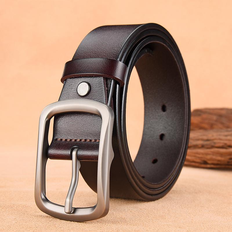 

Кожаный ремень, Мужской кожаный ремень с пряжкой-штифтом, Ретро мужской ремень из коровьей кожи Золотой мир 130cm темно-коричневого
