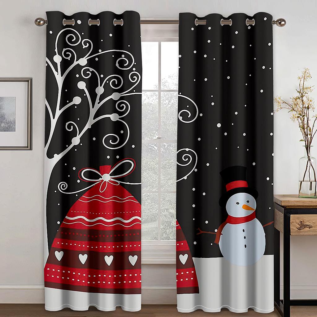 Dekoracja świąteczna Zasłona 3D Cartoon Święty Mikołaj Choinka Poliester Tkanina Zasłona Wzór Bałwana Świąteczna Atmosfera