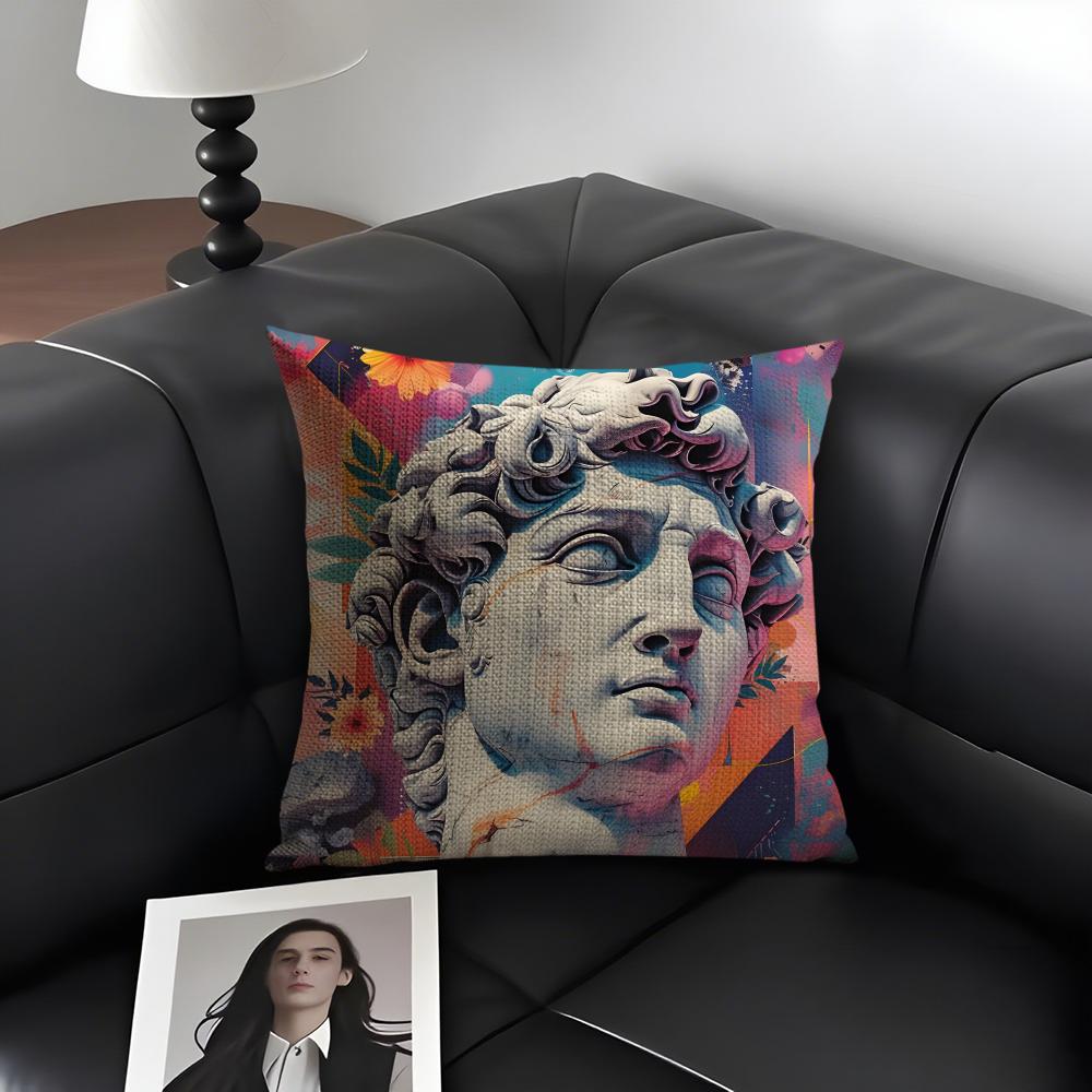 Artistic Sculpture Cushion Cover Natural Linen Organic Fabric Double-Sided Printing Sofa Home Decor Gift Pillow Case