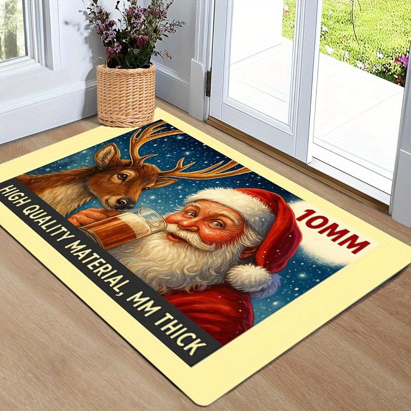 1Pcs Anti Fatigue Kitchen Rugs,  Santa Claus ReindeerPrint Waterproof Non-Slip Thick Cushioned Kitchen Mat Heavy Duty Comfort Standing Mat for Kitchen
