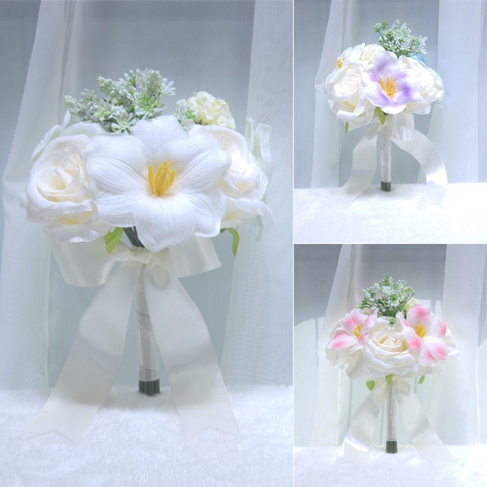 Calla Lily Floral Bridal Bouquet White Rose Tulip Artificial Flowers Bouquet Silk Floral Fake Flowers Bridal Accessories