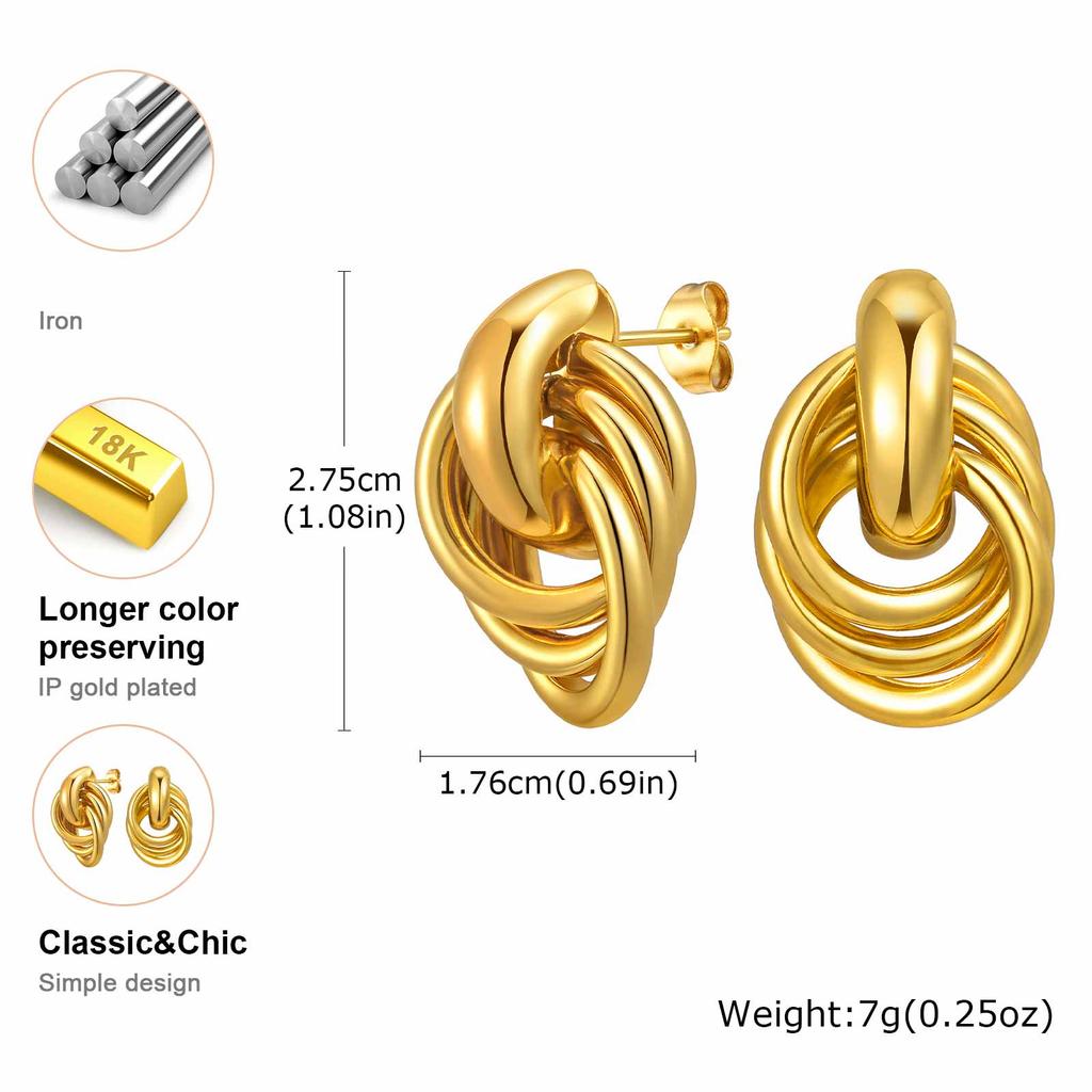 Knot Stud Earrings, Link Circle Geometri Chunky Earrings for Women, Gold Plated Knot Love Jewelry