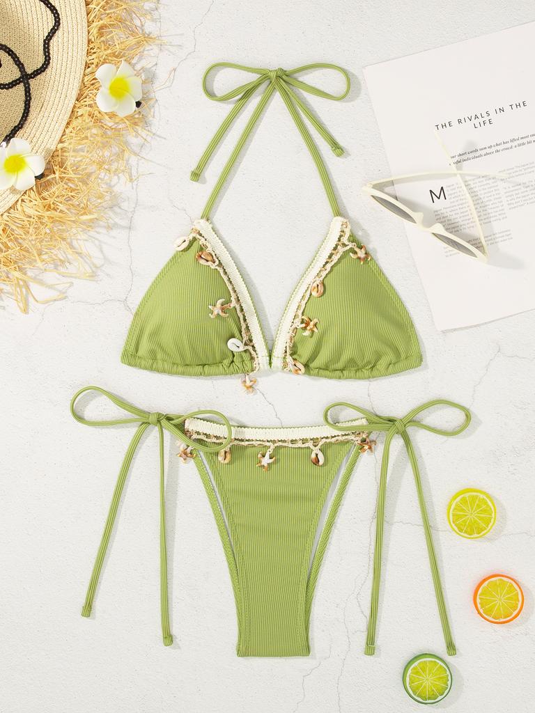 Ribbed Bikini Swimsuit Brazilan Bikini Set Thin Strap Swimwear for Women Halter Sexy Bathing Suits Summer Female