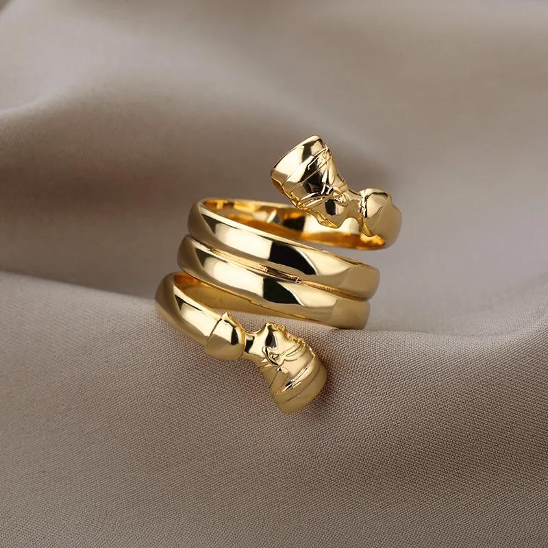 Personality Leopard Head Design Resizable Ring Hip Hop Punk Gold Color Wedding Rings for Women Men Zircon Christmas Gift