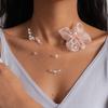 Delicate Sheer Floral Pendant Necklace with Pearl & Crystal Beads, Romantic Statement Jewelry for Weddings & Parties