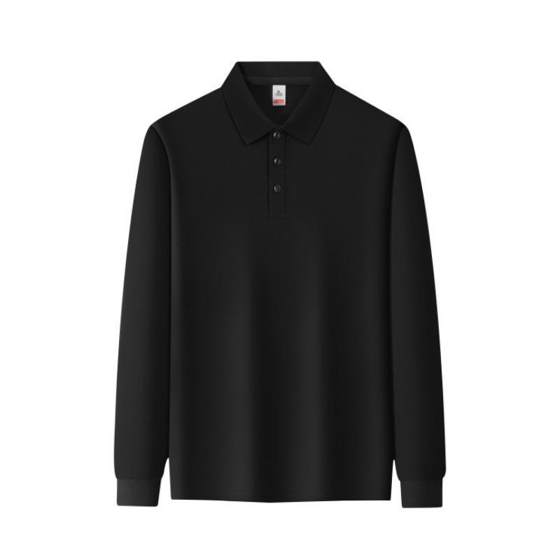 Men Solid White Long Sleeve Polo Shirt Plain Lapel Three Buttons Business Casual Basic Top
