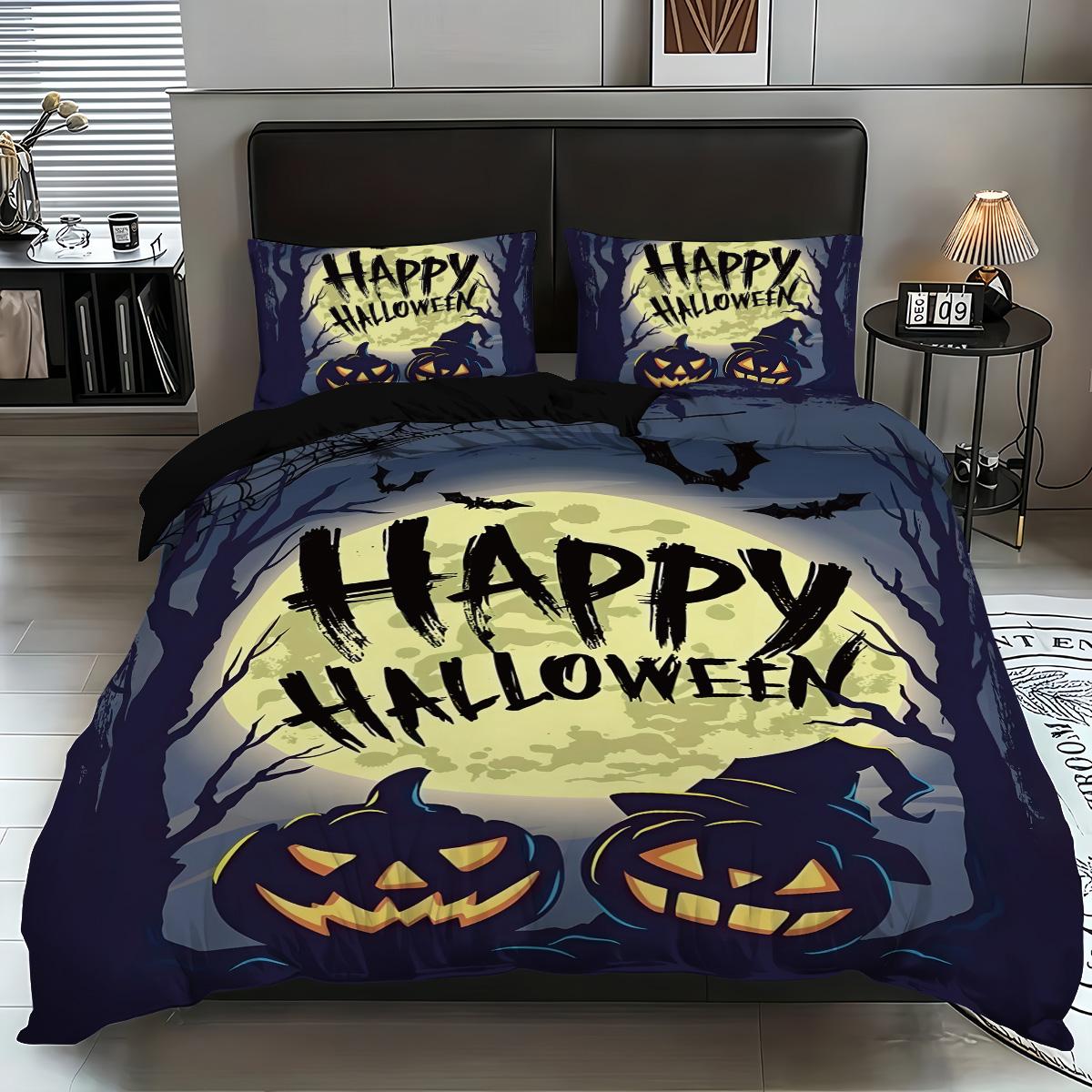 

3-piece set (1 quilt cover, 2 pillowcases, no core), cool black cat and red rose pattern bedding set, soft and comfortable 135x200cm-EU-Single&set