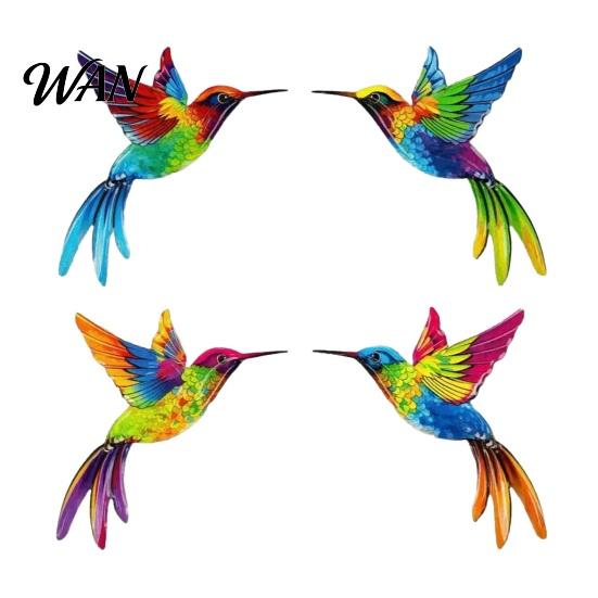 2D Acrylic Bird Art 4 Pcs Hummingbird Wall Colorful Garden Birds Sculpture Outdoor Fence Nature-inspired Decoration Hanging Ornaments for Yard Living