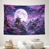 Japanese Moonlight Sakura Pagoda Mountain Landscape Wall Tapestry Machine Washable All Season Print Oriental Fantasy Design Home