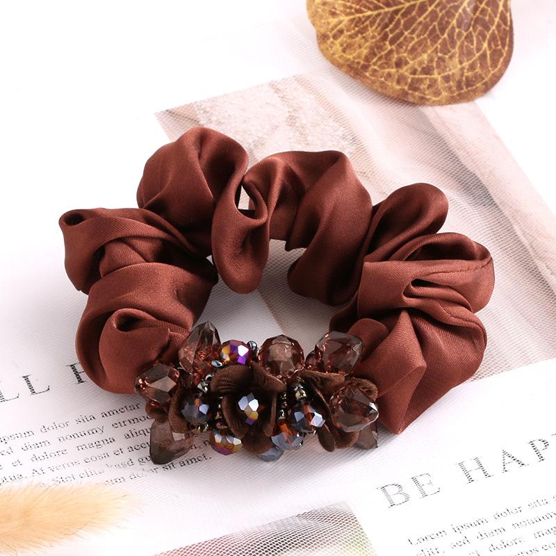 Eleganti scrunchies in tessuto floreale con cristalli per donne e ragazze, elastici per capelli, accessori per legare i capelli, anello per capelli, corda, copricapo