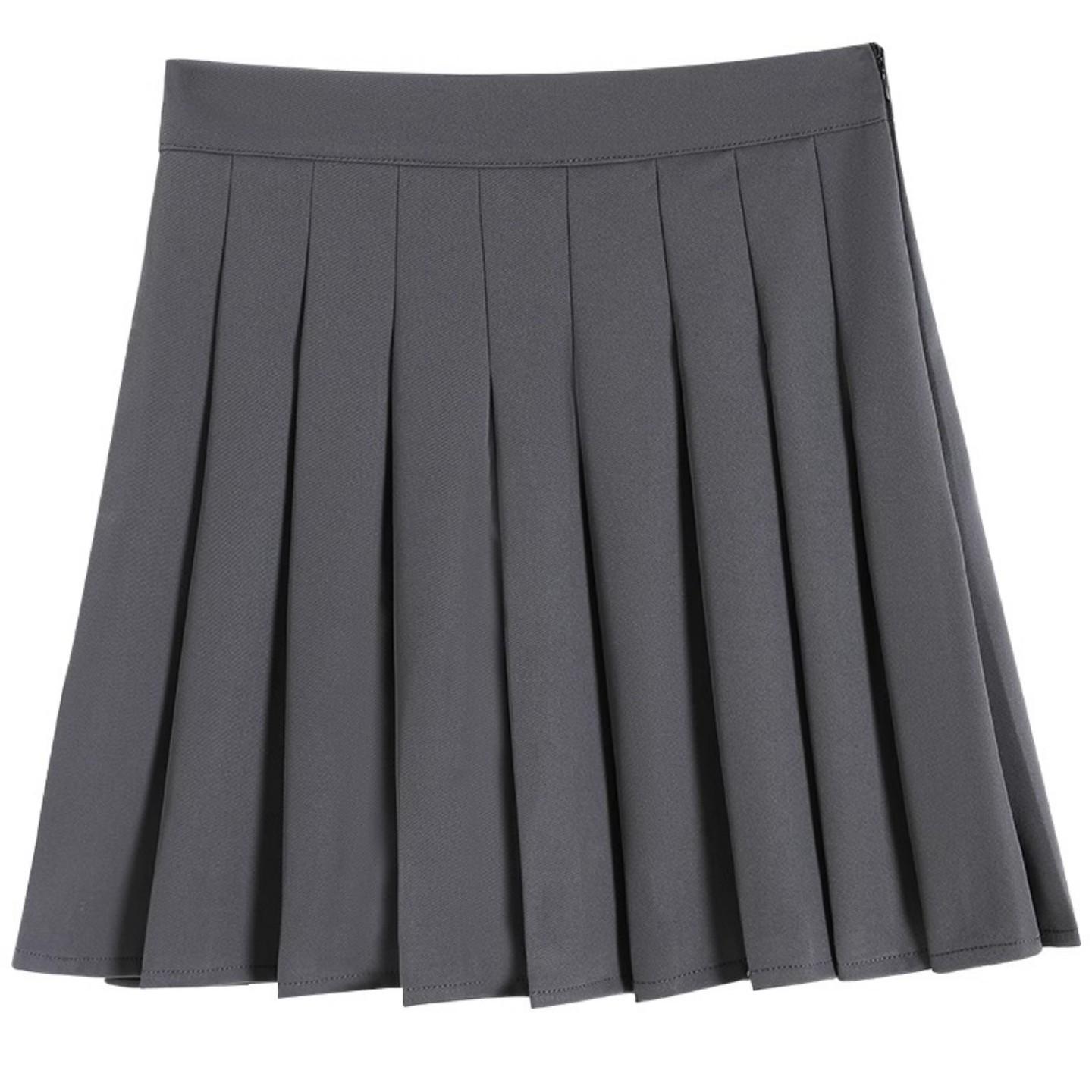Women s High Waist Gray Pleated A-line Skirt - Autumn 2026 JK Style, Petite Fit. 2XL