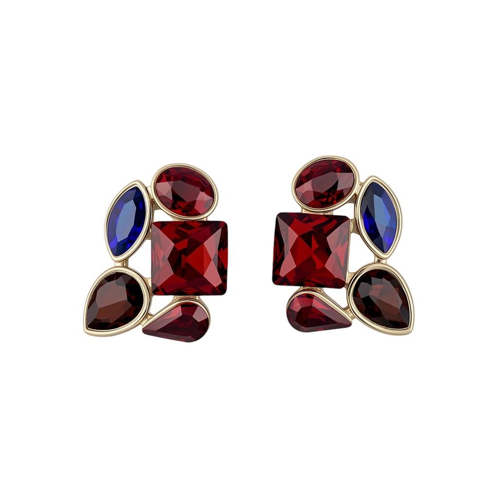 Silver Needle Vintage Diamond-Encrusted Water Drop Square Stud Earrings - Retro Geometric Light Luxury Earrings for Women