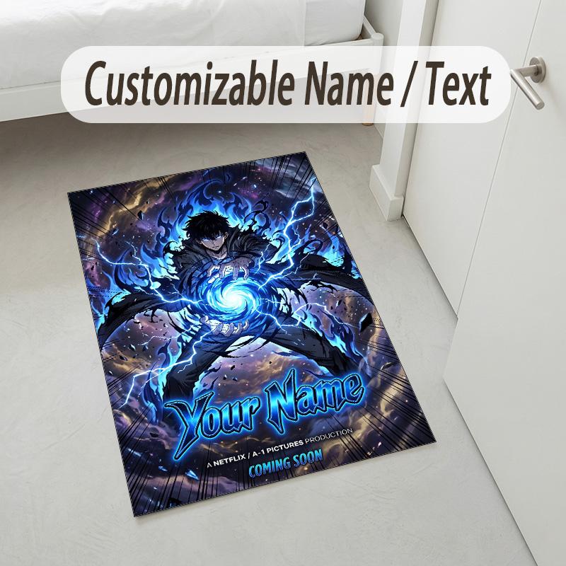 Personalisierter Kristall-Samtteppich, Solo Leveling Benutzerdefinierter Name Aufdruck, Plüsch-Teppich für Heim-Innenraumdekoration