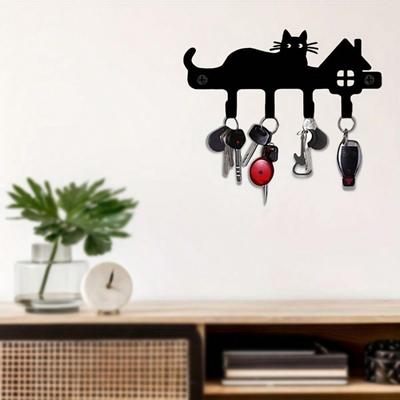 Metal Wall Key Holder with Cat Silhouette Heavy Duty Key Organizer Entryway Decor Easy Install