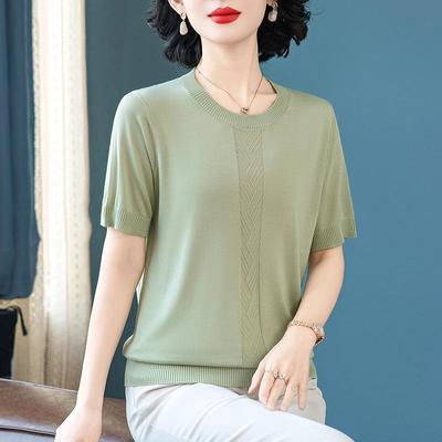 2026 Summer Ice Silk Knit Top for Middle-aged & Elderly Women - Stylish Short Sleeve Mother's Day Shirt