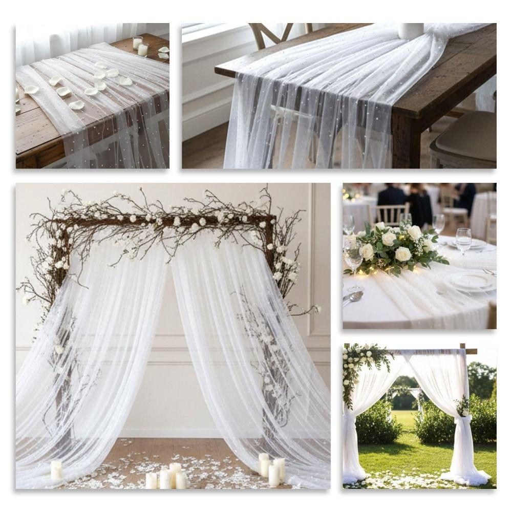 White Tulle Pearl Table Runner Sheer Table Cloth Table Decorations Bridal Veil  Birthday Party