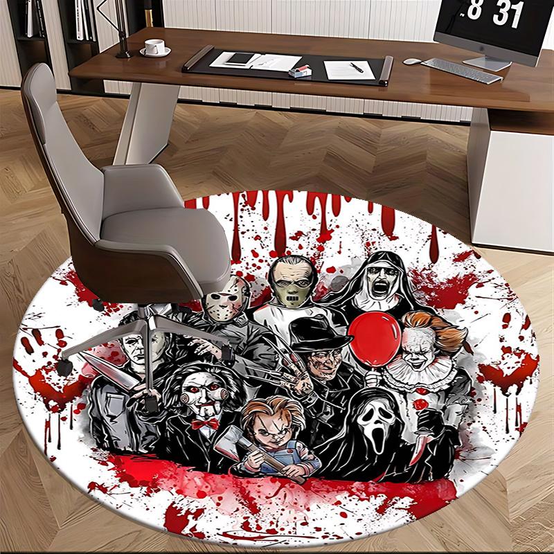 Horror Movie Characters,Halloween Horror Icons Chair Mat Round Rug Office Carpet, Non Slip, Suitable for Living Rooms, Bedrooms,Decor1205839a