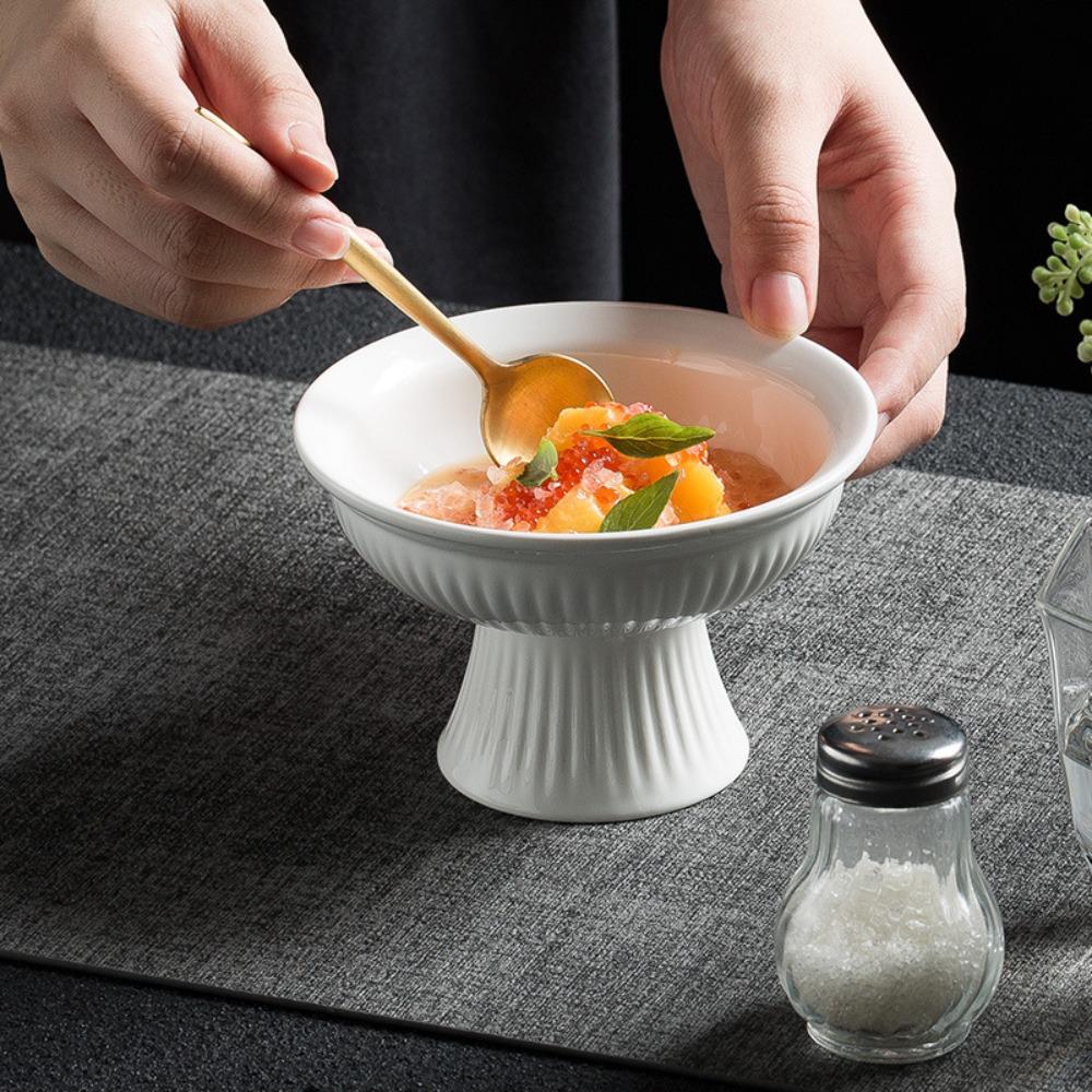 Ceramic High Foot Dessert Tray Heat-resistant Fruit Tray Simple Snack Dish Snack