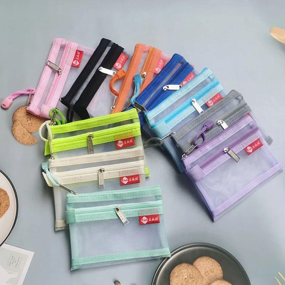 Portable Bus ID Credit Card Storage Bag Small Mesh Double Layer Coin Bags Money Wallet Purse Earphone Cable Line Organizer Pouch