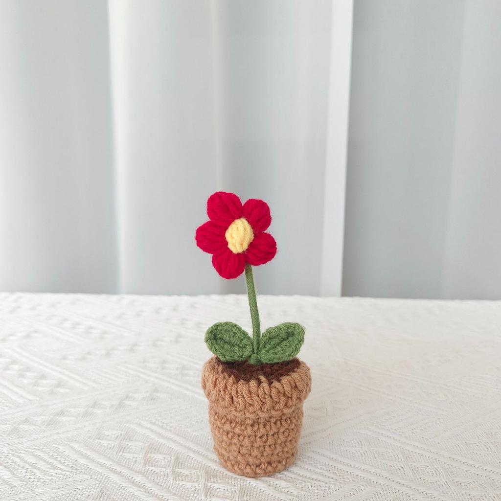 Sunflower Crochet Flowers Hand-knitted Flower Potted Rose Tulip Woven Bouquets Wedding Birthday Valentine's Day Gift Room Decor