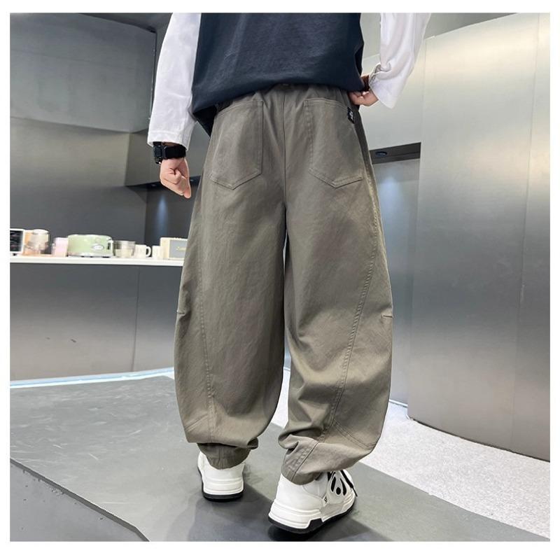 Boys Straight Loose Solid Color Casual Long Work Pants For Big Boys