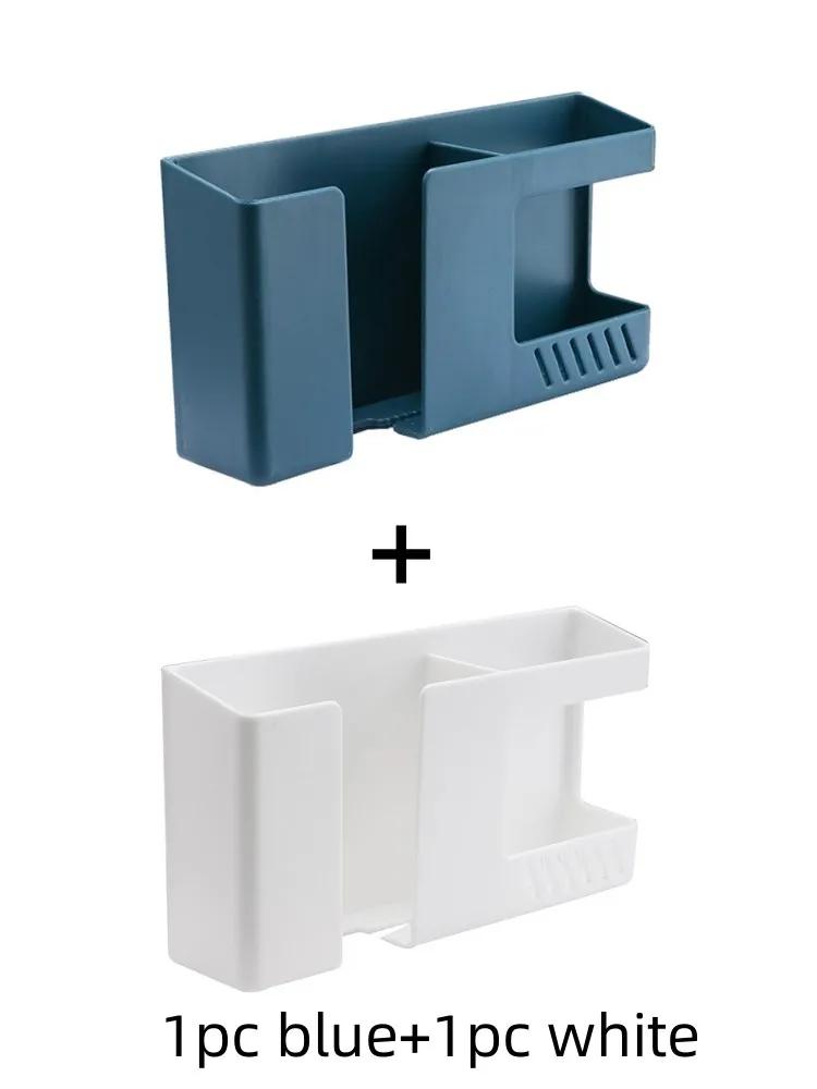 Wall Mounted Organizer Remote Control Storage Box 2 In 1 Punch Free Mobile Phone Plug Wall Holder Charging Multifunction Hook