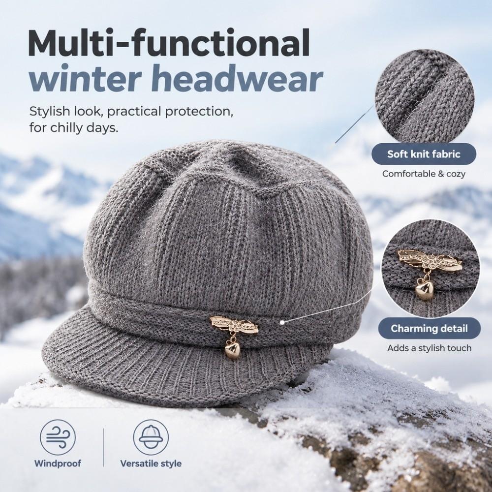 Thickened Pumpkin Beret Hat Windproof Ear Protection Cap Knitted Wool Hat  for Middle Aged Women