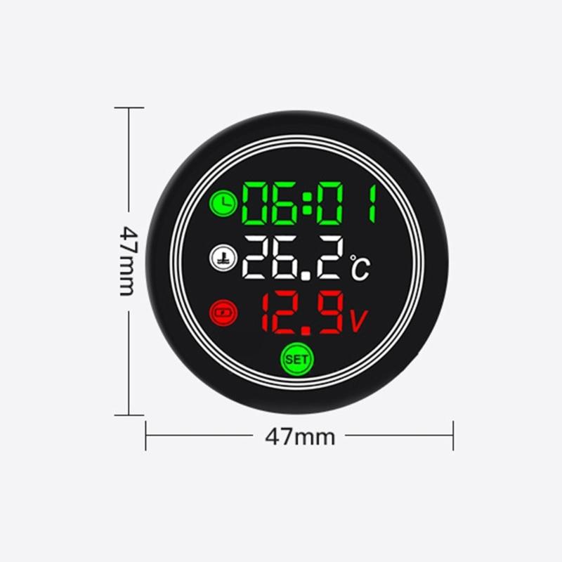 12V Motorcycle Voltmeter Voltage Gauge With Temperature Monitoring USB Type C Charging And Time Display